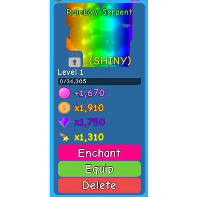 Pet 1x Shiny Rainbow Serpent In Game Items Gameflip - details about roblox bubble gum simulator pets rainbow serpent