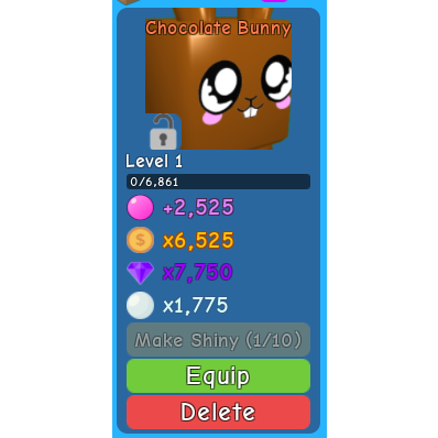 Pet 1x Chocolate Bunny Bgs In Game Items Gameflip - roblox bubble gum simulator 1x chocolate bunny limited