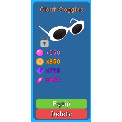 Other 1x Clout Goggles Bgs In Game Items Gameflip - roblox bubble gum simulator hats