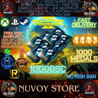 HELLDIVERS 2 // 10000 Super Credits + Bonus + 1000 Medals + Free 1200 Samples + 40k xp + 40k weapon XP + Req // ALL PLATFORM