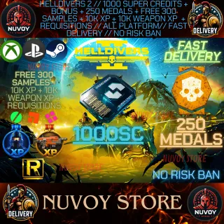 HELLDIVERS 2 // 1000 Super Credits + Bonus + 250 Medals + Free 300 Samples + 10k xp + 10k weapon XP  + Requi // ALL PLATFORM