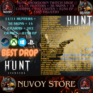  Hunt Showdown Twitch Drop // 11/11 HUNTERS + 38 SKINS + 14 CHARMS + 202 CRATES + 8250 EP // All platform