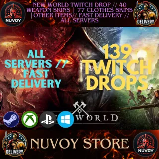 NEW WORLD ALL POSSIBLE DROPS 139 items// All Platform / ☑️ 40 WEAPON SKINS | 77 CLOTHES SKINS | ITEMS ☑️
