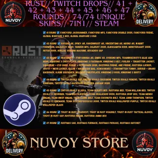 RUST// TWITCH DROPS// 41 + 42 + 43 + 44 + 45 + 46 + 47 ROUNDS// 74/74 UNIQUE SKINS// 7in1// STEAM