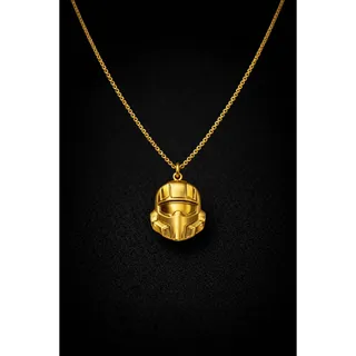 Helldivers 2 (2D) Helmet Pendant Necklace - 18K Italian Gold (Authentic Real Gold Certification) // Physical item