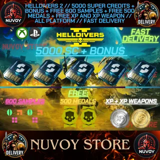 HELLDIVERS 2 // 5000 SUPER CREDITS + BONUS + FREE 600 SAMPLES + 500 MEDALS + XP AND XP WEAPON // all Platform