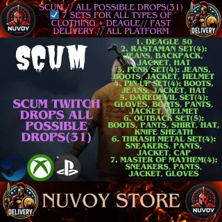 SCUM // ALL POSSIBLE DROPS (31) ☑️ 7 SETS FOR ALL TYPES OF CLOTHING + Deagle// Fast Delivery // All platform