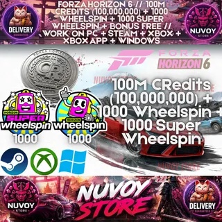 FORZA HORIZON 6 // 100M CRedits (100,000,000) + 1000 Wheelspin + 1000 Super Wheelspin + Bonus // Steam + PC + Xbox + Xbox App