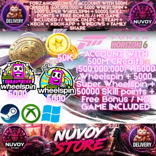 FORZA HORIZON 6 // ACCOUNT WITH 500M CRedits (500,000,000) + 5000 Wheelspin + 5000 Super Wheelspin + 50000 Skill points 
