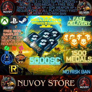 HELLDIVERS 2 // 5000 Super Credits + Bonus + 1500 Medals + Free 1800 Samples + 60k xp + 60k weapon XP + Requis // ALL PLATFORM