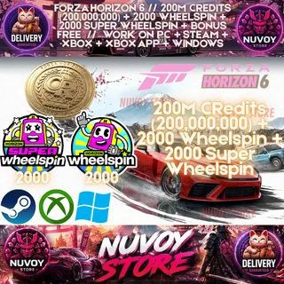 FORZA HORIZON 6 // 200M CRedits (200,000,000) + 2000 Wheelspin + 2000 Super Wheelspin + Bonus // Steam + PC + Xbox + Xbox App