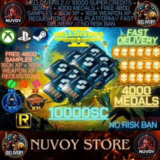 HELLDIVERS 2 // 10000 Super Credits + Bonus + 4000 Medals + Free 4800 Samples + 160k xp + 160k weapon XP + Req // ALL PLATFORM