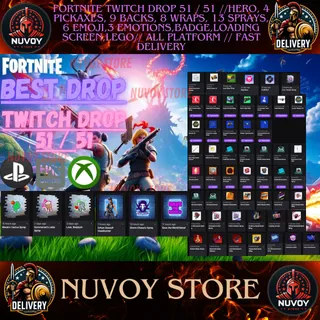FORTNITE TWITCH DROP 51 / 51 // HERO, 4 PICKAXES, 9 BACKS, 8 WRAPS, 13 SPRAYS, 6 EMOJI,3 EMOTIONS And MORE // All Platform