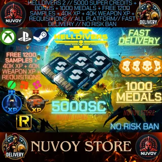 HELLDIVERS 2 // 5000 Super Credits + Bonus + 1000 Medals + Free 1200 Samples + 40k xp + 40k weapon XP + Req // ALL PLATFORM/