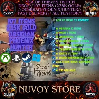  Sea of thieves twitch drop//107 ITEMS (235K Gold) //Obsidian/Phoenix/Hunter// Fast Delivery// all platform