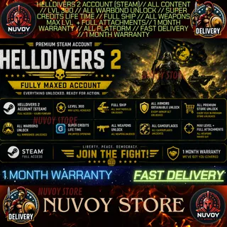 HELLDIVERS 2 STEAM ACCOUNT | LEVEL 300 | ALL WARBONDS, ARMORS, WEAPONS & CAMOS UNLOCKED // 1 MONTH WARRANTY