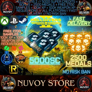 HELLDIVERS 2 // 5000 Super Credits + Bonus + 2500 Medals + Free 2700 Samples + 100k xp + 100k weapon XP + Req // ALL PLATFORM