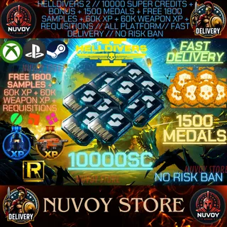 HELLDIVERS 2 // 10000 Super Credits + Bonus + 1500 Medals + Free 1800 Samples + 60k xp + 60k weapon XP + Req // ALL PLATFORM