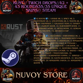 rust// twich drops//42 + 43 ROUNDS 35/35 unique skins// Steam