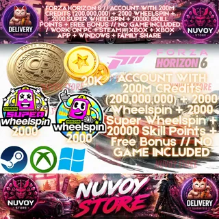 FORZA HORIZON 6 // ACCOUNT WITH 200M CRedits (200,000,000) + 2000 Wheelspin + 2000 Super Wheelspin + 20000 Skill Points 