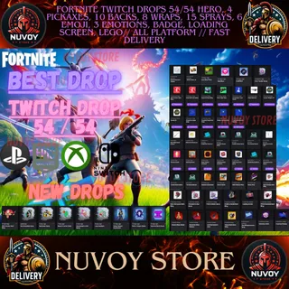 FORTNITE TWITCH DROPS 54/54 // HERO, 4 PICKAXES, 10 BACKS, 8 WRAPS, 15 SPRAYS, 6 EMOJI,3 EMOTIONS And MORE // All Platform 