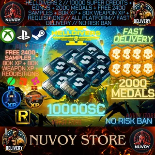 HELLDIVERS 2 // 10000 Super Credits + Bonus + 2000 Medals + Free 2400 Samples + 80k xp + 80k weapon XP + Req // ALL PLATFORM