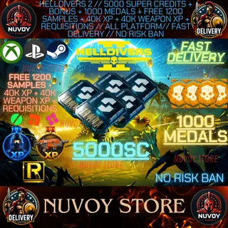 HELLDIVERS 2 // 5000 Super Credits + Bonus + 1000 Medals + Free 1200 Samples + 40k xp + 40k weapon XP + Req // ALL PLATFORM/
