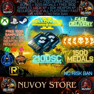 HELLDIVERS 2 // 2100 Super Credits + Bonus + 1500 Medals + Free 1800 Samples + 60k xp + 60k weapon XP + Req // ALL PLATFORM
