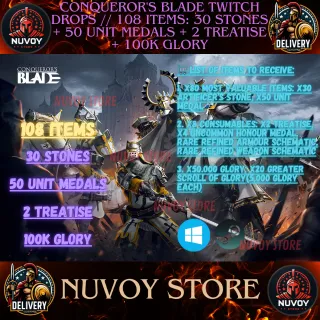 conqueror's blade Twitch Drops // 108 ITEMS: 30 STONES + 50 UNIT MEDALS + 2 TREATISE + 100k GLORY