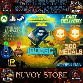 HELLDIVERS 2 // 1000 Super Credits + Bonus + 500 Medals + Free 600 Samples + 20k xp + 20k weapon XP  + Requis // ALL PLATFORM//
