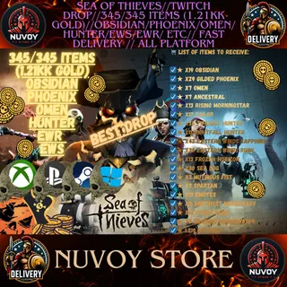 Sea of thieves//twitch drop//345/345 ITEMS (1.21KK Gold)//Obsidian/Phoenix/Omen/ Hunter/EWS/EWR// Fast Delivery