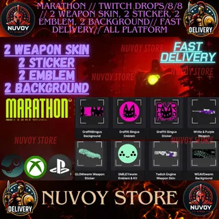 marathon // twitch drops/8/8 // 2 WEAPON SKIN, 2 STICKER, 2 EMBLEM, 2 BACKGROUND// Fast Delivery// All platform
