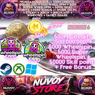 FORZA HORIZON 6 // 500M CRedits (500,000,000) + 5000 Wheelspin + 5000 Super Wheelspin + 50000 Skill points + Free Bonus // 