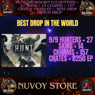 Hunt: Showdown 1896 Twitch Drop ALL PLATFORM // 9/9 HUNTERS + 27 SKINS + 14 CHARMS + 157 CRATES + 8250 EP