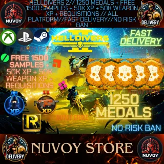 HELLDIVERS 2// 1250 Medals + Free 1500 Samples + 50k XP + 50k Weapon XP + Requisitions // ALL PLATFORM//