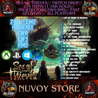 Sea of thieves// twitch drop//  294 ITEMS (1.1KK Gold)// Phoenix/EWR/EWS/RMS// Fast Delivery // all platform