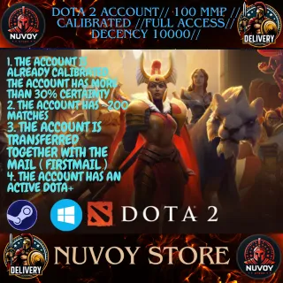 Dota 2 Account// 100 MMP // CALIBRATED //FULL ACCESS// DECENCY 10000// Sale, 1700 MMR// 11300 Behavior score// 200 hours