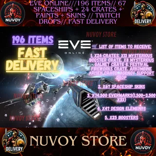 EVE Online///196 ITEMS// 67 SPACESHIPS + 24 CRATES + PAINTS + SKINS // TWITCH DROPS// Fast Delivery