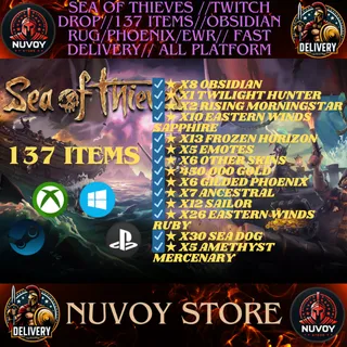 Sea of thieves twitch drop//137 ITEMS//Obsidian Rug/Phoenix/EWR// Fast Delivery// all platform