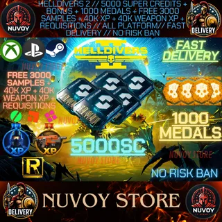 HELLDIVERS 2 // 5000 SC + BONUS + 1000 MEDALS + FREE 3000 SAMPLES + 40K XP AND XP WEAPON // ALL PLATFORM // FAST DELIVERY