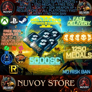 HELLDIVERS 2 // 5000 Super Credits + Bonus + 1250 Medals + Free 1500 Samples + 50k xp + 50k weapon XP + Requ // ALL PLATFORM// 