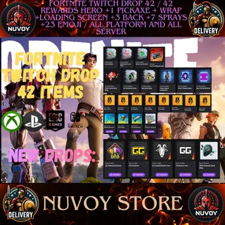 FORTNITE TWITCH DROP 42 / 42 REWARDS HERO +1 PICKAXE + WRAP +LOADING SCREEN +3 BACK +7 SPRAYS +23 EMOJI / All Platform