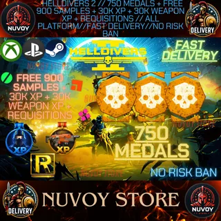 Helldivers 2 // 750 Medals + Free 900 Samples + 30k XP + 30k Weapon XP + Requisitions // ALL PLATFORM