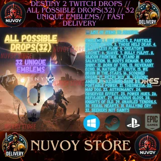 Destiny 2 Twitch Drops //  ALL POSSIBLE DROPS(32) // 32 UNIQUE EMBLEMS// fast delivery 