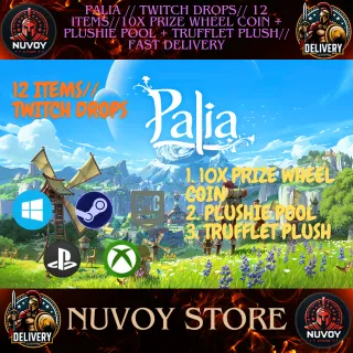 Palia // Twitch Drops// 12 ITEMS//10x Prize Wheel Coin + Plushie Pool + Trufflet Plush// fast delivery