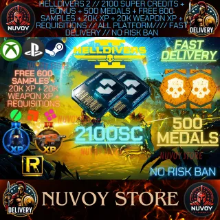 HELLDIVERS 2 // 2100 Super Credits + Bonus + 500 Medals + Free 600 Samples + 20k xp + 20k weapon XP + Requis // ALL PLATFORM
