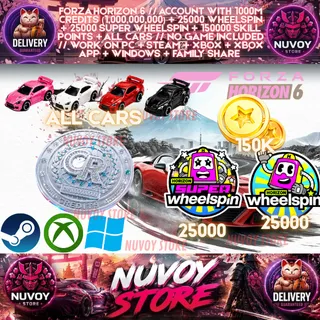 FORZA HORIZON 6 // ACCOUNT WITH 1000M CRedits (1,000,000,000) + 25000 Super Wheelspin + 150000 Skill points + all cars  