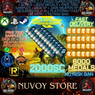 HELLDIVERS 2 // 20000 Super Credits + Bonus + 6000 Medals + Free 7200 Samples + 240k xp + 240k weapon XP + Req // ALL PLATFORM