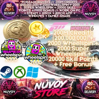  FORZA HORIZON 6 // 200M CRedits (200,000,000) + 2000 Wheelspin + 2000 Super Wheelspin + 20000 Skill Points + Free Bonus