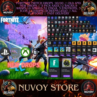FORTNITE TWITCH DROPS 90/90 // Old and New drops // 5 PICK AXES,12 BACKS,9 WRAPS,16 SPRAYS,32 EMOJI and More // All Platform